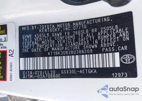 2011 Toyota Avalon из США, поврежденный, VIN 4T1BK3DB2BU388209